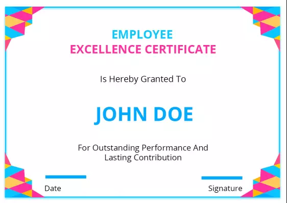 Employee excellence certificate